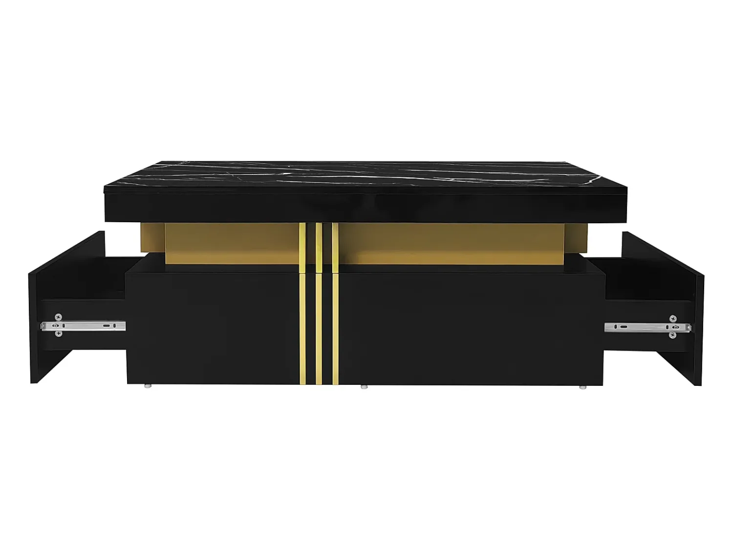 Mesa De Centro*Hauss Spole Mesa de centro moderna com 2 gavetas em folheado de mármore , bordas laterais em metal dourado Preto