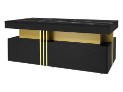 Mesa De Centro*Hauss Spole Mesa de centro moderna com 2 gavetas em folheado de mármore , bordas laterais em metal dourado Preto