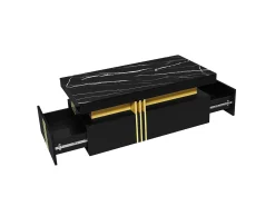 Mesa De Centro*Hauss Spole Mesa de centro moderna com 2 gavetas em folheado de mármore , bordas laterais em metal dourado Preto