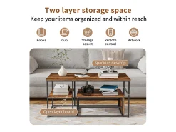 Clearance Mesa de centro moderna com armazenamento de camada dupla - Design de canto arredondado anticolisão, tampo grande de 105 cm com prateleiras de armazenamento abertas Natural escuro