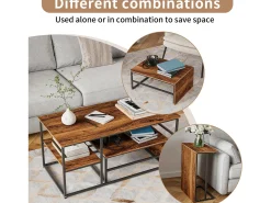 Clearance Mesa de centro moderna com armazenamento de camada dupla - Design de canto arredondado anticolisão, tampo grande de 105 cm com prateleiras de armazenamento abertas Natural escuro