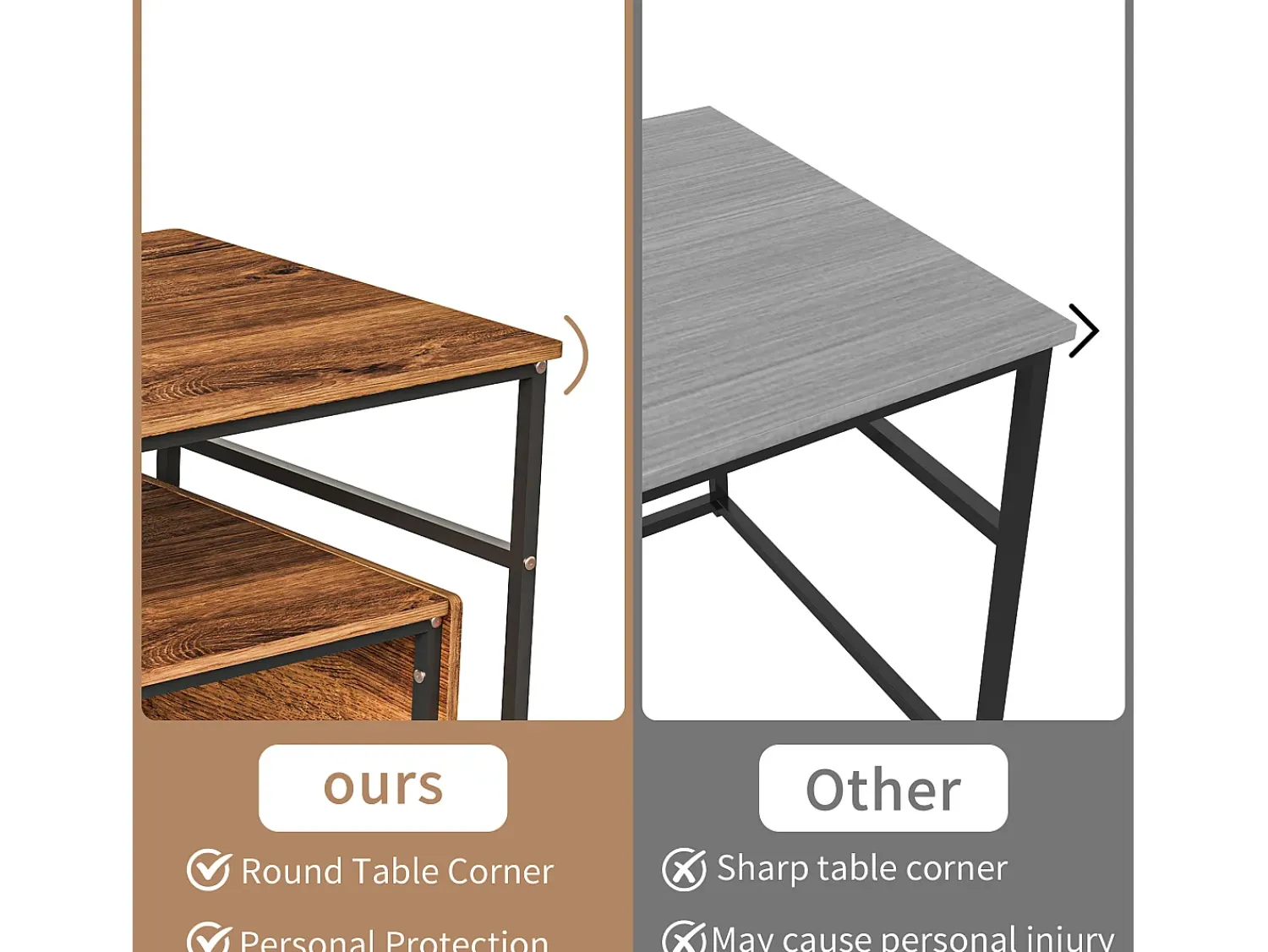 Clearance Mesa de centro moderna com armazenamento de camada dupla - Design de canto arredondado anticolisão, tampo grande de 105 cm com prateleiras de armazenamento abertas Natural escuro