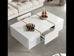 Mesa De Centro|Merax Mesa de centro moderna com 2 gavetas - 100 C x 60 L x 41,5 A cm - Madeira MDF - brilhante Branco