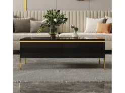 Merax Mesa de centro moderna com acabamento laqueado brilhante - 100 x 50 x 36 cm - com 2 gavetas - em aglomerado - preta^ Mesa De Centro