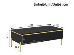 Merax Mesa de centro moderna com acabamento laqueado brilhante - 100 x 50 x 36 cm - com 2 gavetas - em aglomerado - preta^ Mesa De Centro