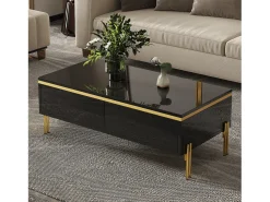 Merax Mesa de centro moderna com acabamento laqueado brilhante - 100 x 50 x 36 cm - com 2 gavetas - em aglomerado - preta^ Mesa De Centro