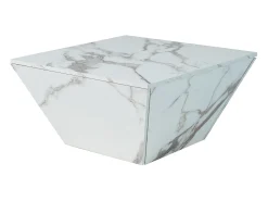 Sale Hauss Spole Mesa de centro moderna com 2 gavetas em folheado de mármore , formato trapezoidal Branco