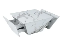 Sale Hauss Spole Mesa de centro moderna com 2 gavetas em folheado de mármore , formato trapezoidal Branco