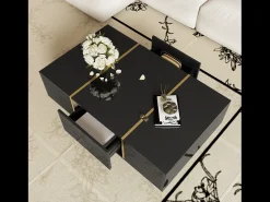 Mesa De Centro|Merax Mesa de centro moderna com 2 gavetas - 100 C x 60 L x 41,5 A cm - Madeira MDF - brilhante Preto