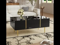 Mesa De Centro|Merax Mesa de centro moderna com 2 gavetas - 100 C x 60 L x 41,5 A cm - Madeira MDF - brilhante Preto