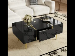 Mesa De Centro|Merax Mesa de centro moderna com 2 gavetas - 100 C x 60 L x 41,5 A cm - Madeira MDF - brilhante Preto
