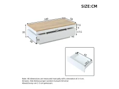 Merax Mesa de centro moderna com acabamento laqueado brilhante - 100 x 50 x 35 cm - com 2 gavetas + LEDs - aglomerado - branco + natural^ Mesa De Centro