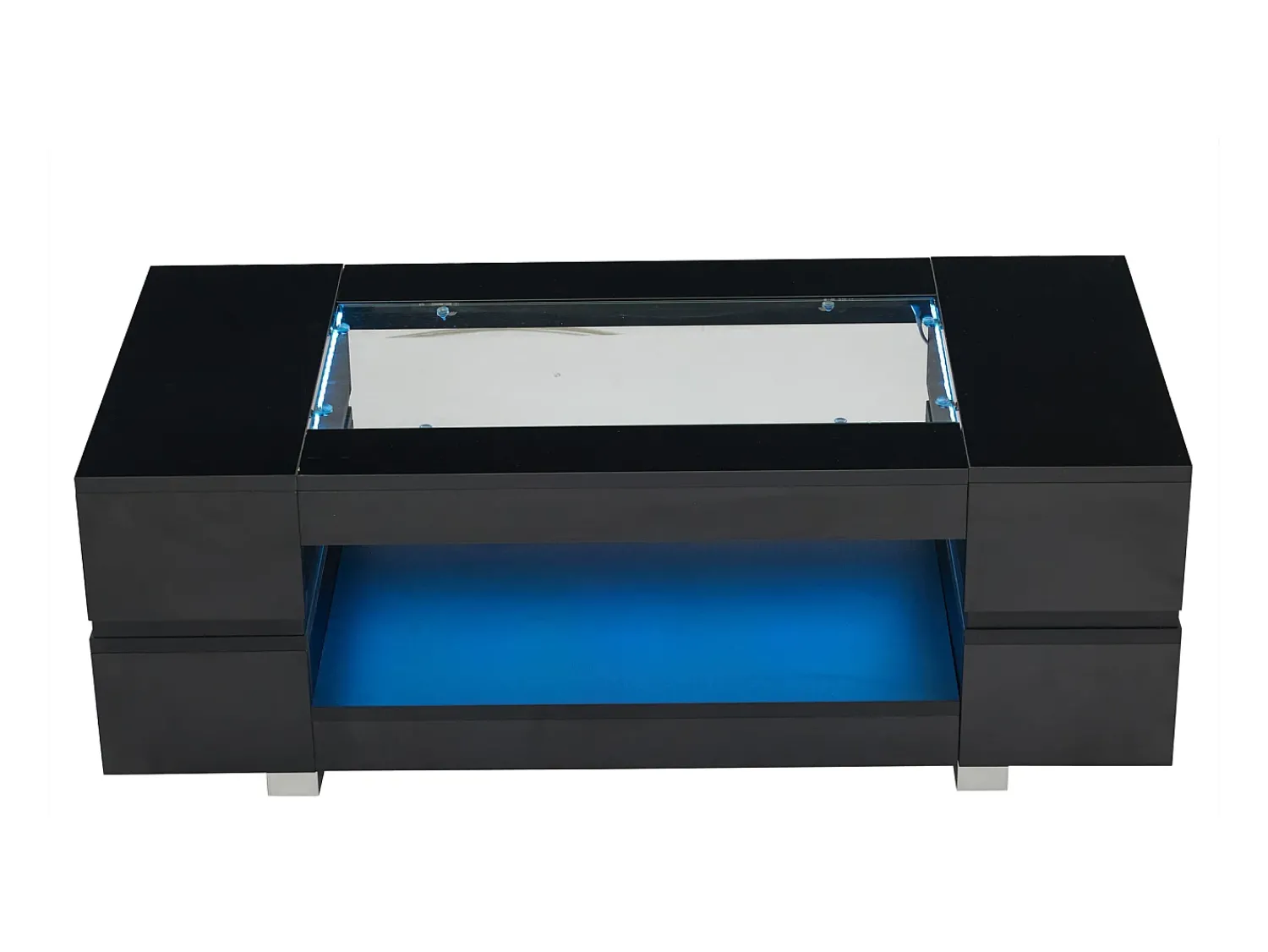 Hauss Spole Mesa de centro moderna com LED, tampo de estrutura oca com vidro, superfície lacada a^ Mesa De Centro