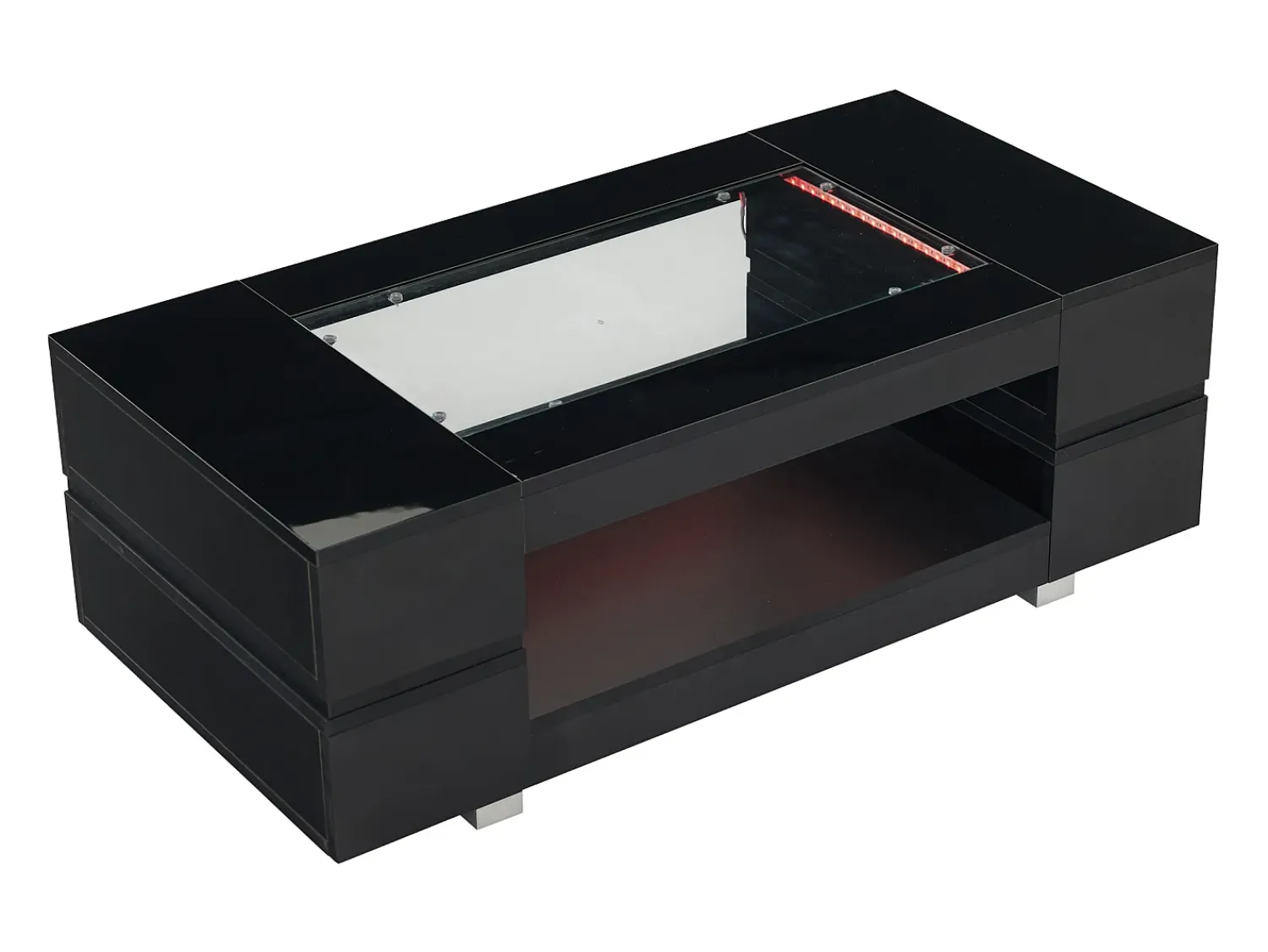 Hauss Spole Mesa de centro moderna com LED, tampo de estrutura oca com vidro, superfície lacada a^ Mesa De Centro