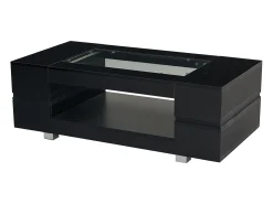Hauss Spole Mesa de centro moderna com LED, tampo de estrutura oca com vidro, superfície lacada a^ Mesa De Centro
