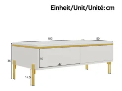 Mesa De Centro*Merax Mesa de centro moderna com acabamento laqueado brilhante - 100 x 50 x 36 cm - com 2 gavetas - em aglomerado - branca Branco