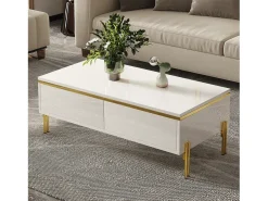 Mesa De Centro*Merax Mesa de centro moderna com acabamento laqueado brilhante - 100 x 50 x 36 cm - com 2 gavetas - em aglomerado - branca Branco