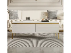 Mesa De Centro*Merax Mesa de centro moderna com acabamento laqueado brilhante - 100 x 50 x 36 cm - com 2 gavetas - em aglomerado - branca Branco