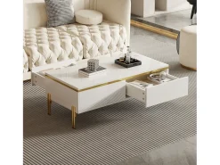 Mesa De Centro*Merax Mesa de centro moderna com acabamento laqueado brilhante - 100 x 50 x 36 cm - com 2 gavetas - em aglomerado - branca Branco