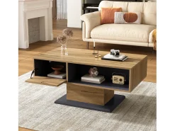 Mesa De Centro*Merax Mesa de centro moderna com espaço de armazenamento - 100 x 50 x 46,5 cm - com prateleira e compartimento interno - aglomerado - cor natural clara Natural claro