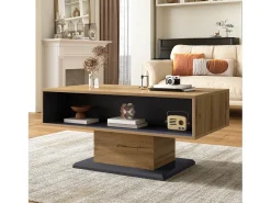 Mesa De Centro*Merax Mesa de centro moderna com espaço de armazenamento - 100 x 50 x 46,5 cm - com prateleira e compartimento interno - aglomerado - cor natural clara Natural claro