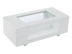 Hauss Spole Mesa de centro moderna com LED, tampo de estrutura oca com vidro, superfície lacada a^ Mesa De Centro