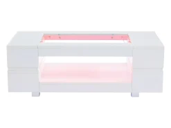 Hauss Spole Mesa de centro moderna com LED, tampo de estrutura oca com vidro, superfície lacada a^ Mesa De Centro