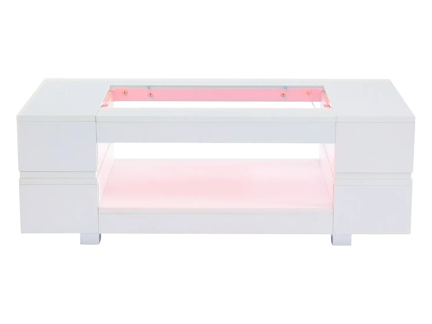 Hauss Spole Mesa de centro moderna com LED, tampo de estrutura oca com vidro, superfície lacada a^ Mesa De Centro