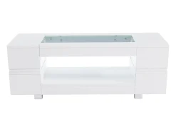 Hauss Spole Mesa de centro moderna com LED, tampo de estrutura oca com vidro, superfície lacada a^ Mesa De Centro