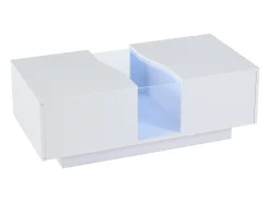 Mesa De Centro*ModernLuxe Mesa de centro moderna com LED e 2 gavetas - 100x50x35 cm - MDF - Branco