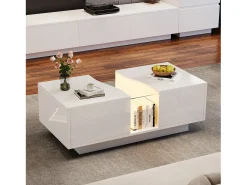 Mesa De Centro*ModernLuxe Mesa de centro moderna com LED e 2 gavetas - 100x50x35 cm - MDF - Branco