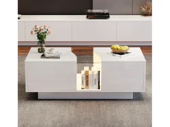 Mesa De Centro*ModernLuxe Mesa de centro moderna com LED e 2 gavetas - 100x50x35 cm - MDF - Branco