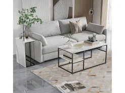 Online Mesa de centro moderna com armazenamento de camada dupla - Design de canto arredondado anticolisão, tampo grande de 105 cm com prateleiras de armazenamento abertas Preto