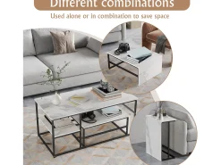 Online Mesa de centro moderna com armazenamento de camada dupla - Design de canto arredondado anticolisão, tampo grande de 105 cm com prateleiras de armazenamento abertas Preto