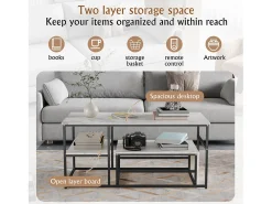 Online Mesa de centro moderna com armazenamento de camada dupla - Design de canto arredondado anticolisão, tampo grande de 105 cm com prateleiras de armazenamento abertas Preto
