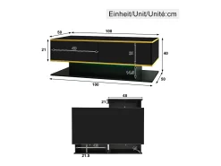 New Merax Mesa de centro moderna com acabamento brilhante - 100 x 50 x 40 cm - com 3 gavetas + LEDs + USB - aglomerado - preta Preto