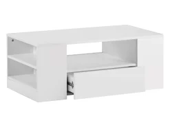 Mesa De Centro|Hauss Spole Mesa de centro moderna com 2 gavetas e prateleiras, LED, lacada a Branco