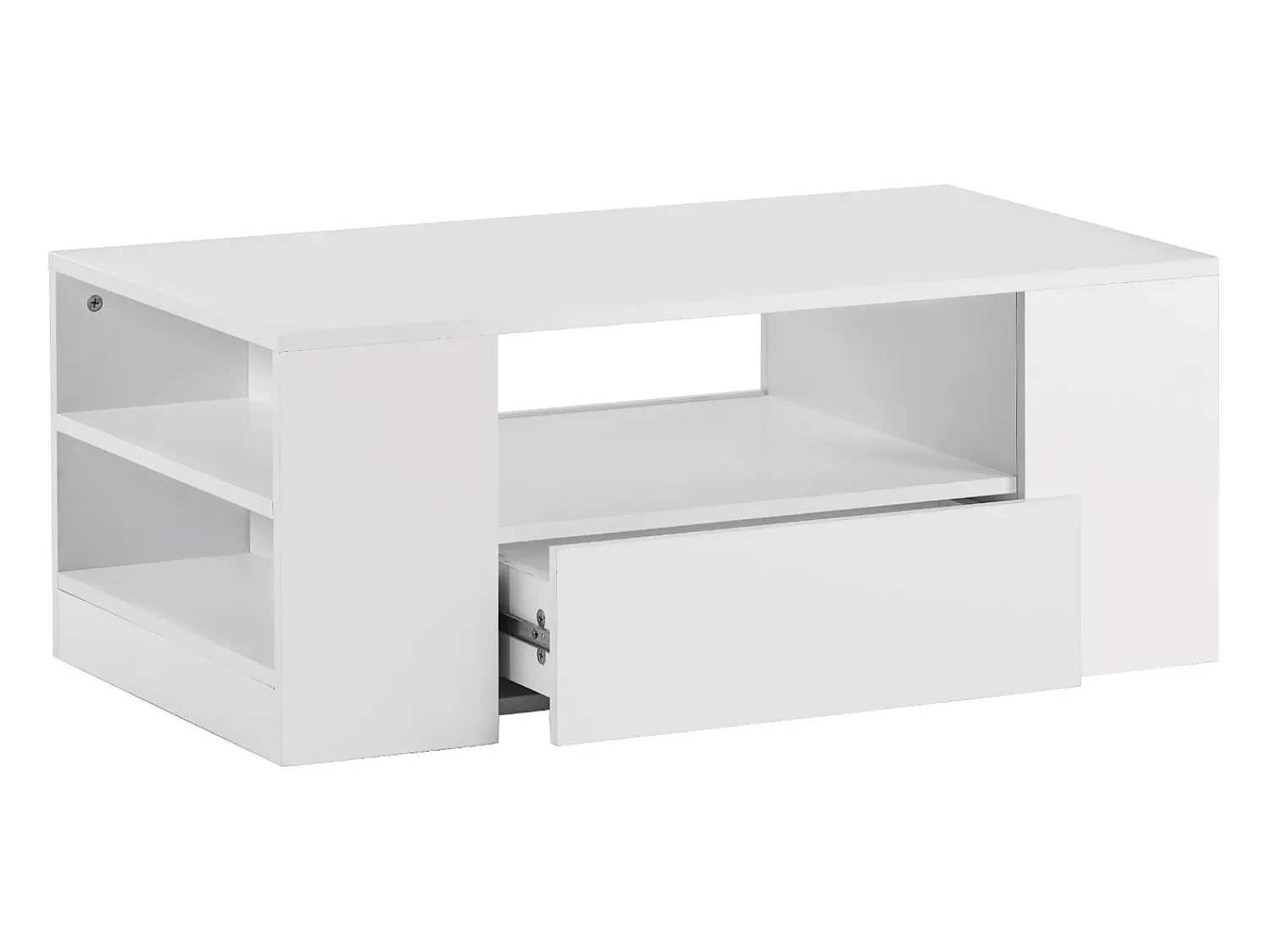 Mesa De Centro|Hauss Spole Mesa de centro moderna com 2 gavetas e prateleiras, LED, lacada a Branco