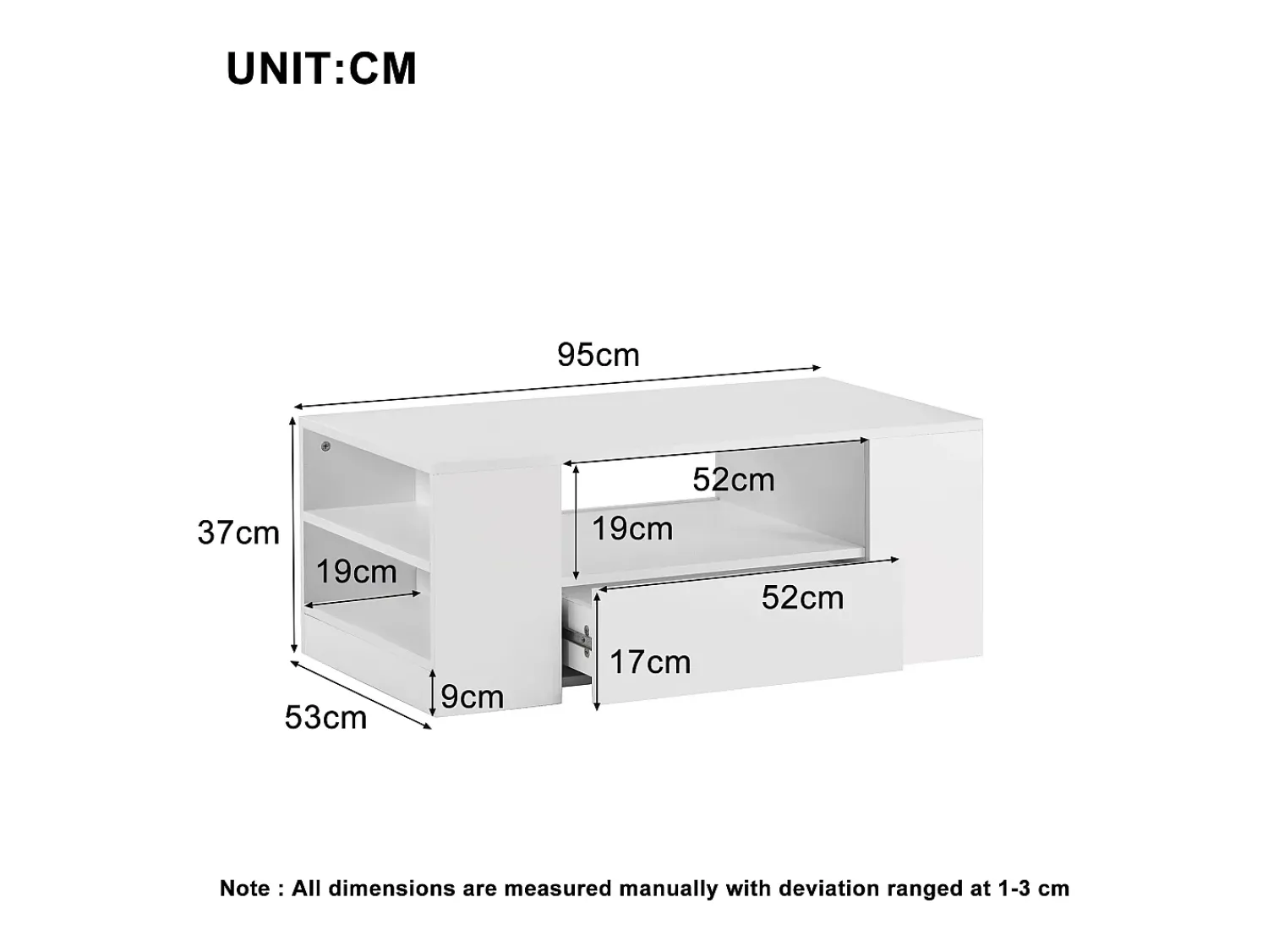 Mesa De Centro|Hauss Spole Mesa de centro moderna com 2 gavetas e prateleiras, LED, lacada a Branco