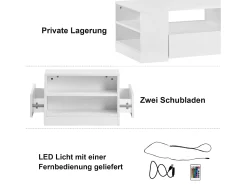 Mesa De Centro|Hauss Spole Mesa de centro moderna com 2 gavetas e prateleiras, LED, lacada a Branco