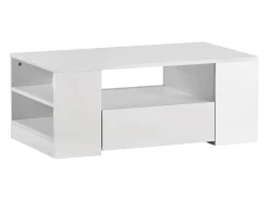 Mesa De Centro|Hauss Spole Mesa de centro moderna com 2 gavetas e prateleiras, LED, lacada a Branco