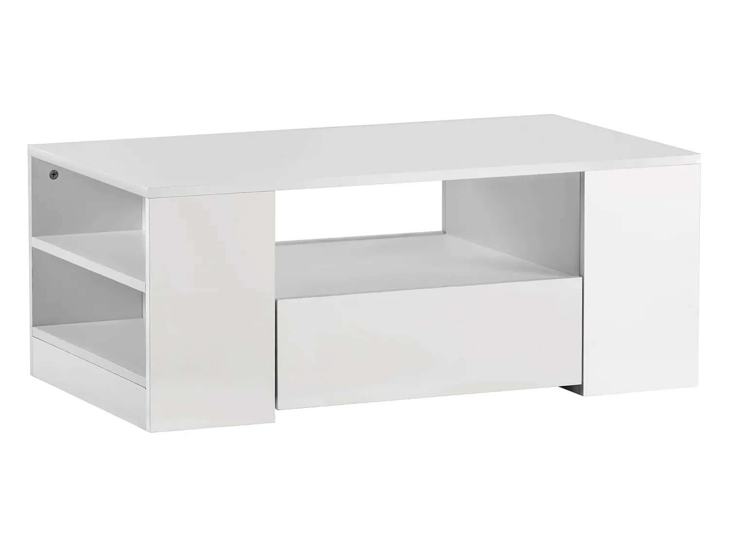 Mesa De Centro|Hauss Spole Mesa de centro moderna com 2 gavetas e prateleiras, LED, lacada a Branco