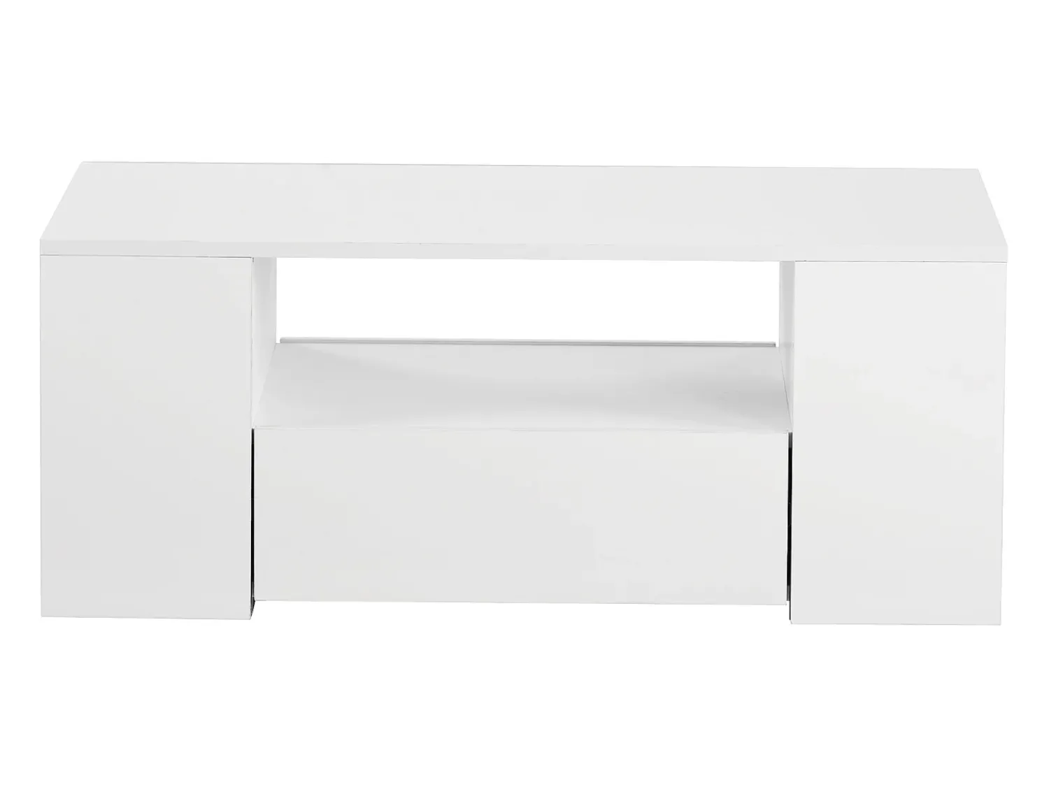 Mesa De Centro|Hauss Spole Mesa de centro moderna com 2 gavetas e prateleiras, LED, lacada a Branco