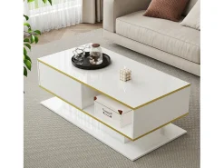 Mesa De Centro|Merax Mesa de centro moderna com acabamento brilhante - 100 x 50 x 40 cm - com 3 gavetas + LEDs + USB - aglomerado - branca Branco