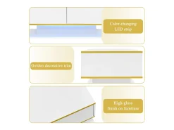 Mesa De Centro|Merax Mesa de centro moderna com acabamento brilhante - 100 x 50 x 40 cm - com 3 gavetas + LEDs + USB - aglomerado - branca Branco