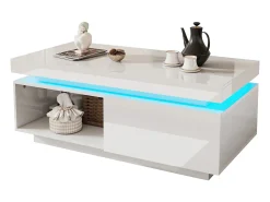 Hot Merax Mesa de centro moderna com 1 porta e 1 compartimento aberto - 100 x 50 x 40,3 cm - LEDs - Aglomerado - brilhante Branco