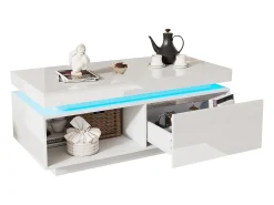 Hot Merax Mesa de centro moderna com 1 porta e 1 compartimento aberto - 100 x 50 x 40,3 cm - LEDs - Aglomerado - brilhante Branco