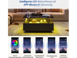 Mesa De Centro|Merax Mesa de centro moderna com 2 gavetas e espaço transparente - 70 x 70 x 41 cm - LEDs - Aglomerado - brilhante Preto