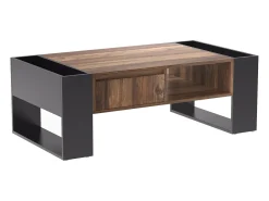 Mesa De Centro|Hauss Spole Mesa de centro moderna com gaveta e compartimentos de armazenamento, madeira natural, cinza- Preto