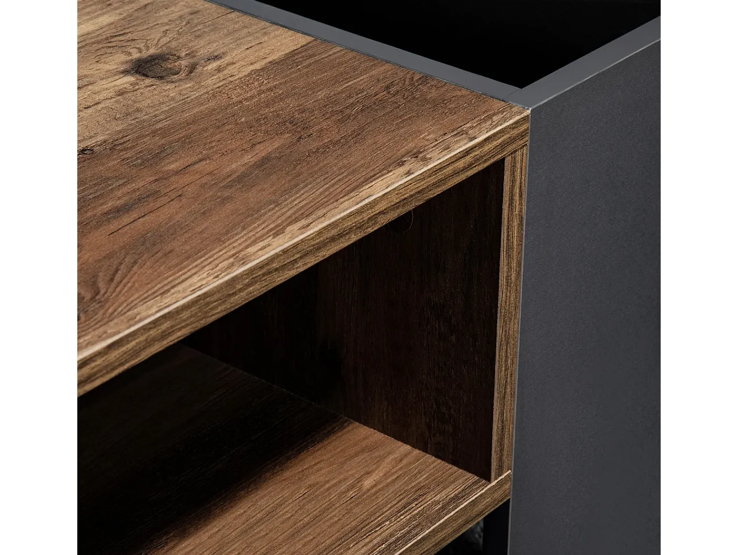 Mesa De Centro|Hauss Spole Mesa de centro moderna com gaveta e compartimentos de armazenamento, madeira natural, cinza- Preto